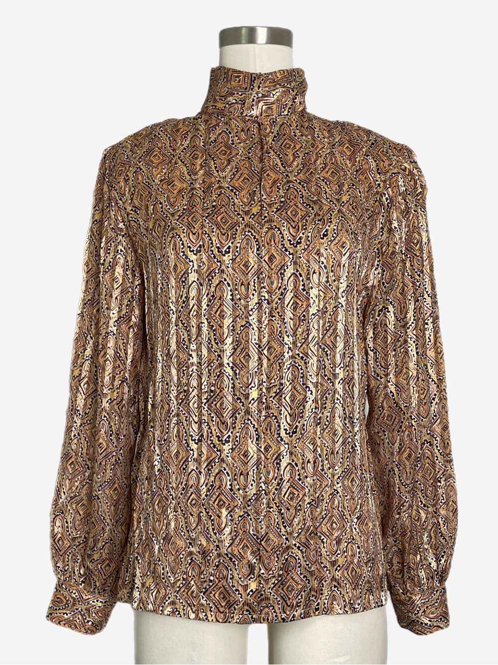 Vintage Nicola Metallic paisley diamond mock neck blouse 80s nostalgia fall S/M